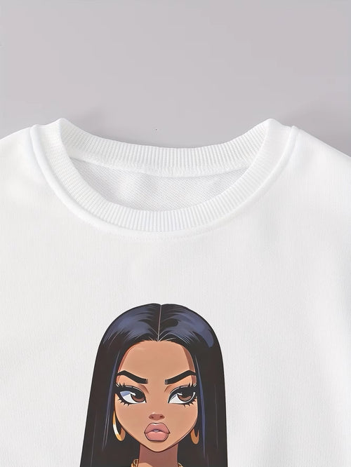 Trendy Streetwear Two-Piece Set – Girls Letter Print Sweatshirt & Cargo Pants