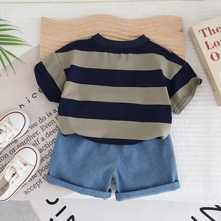 Little Gentleman Summer Set – Boys Short Sleeve Top & Shorts